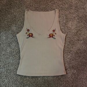 Embroidered Floral Beige Tank Top